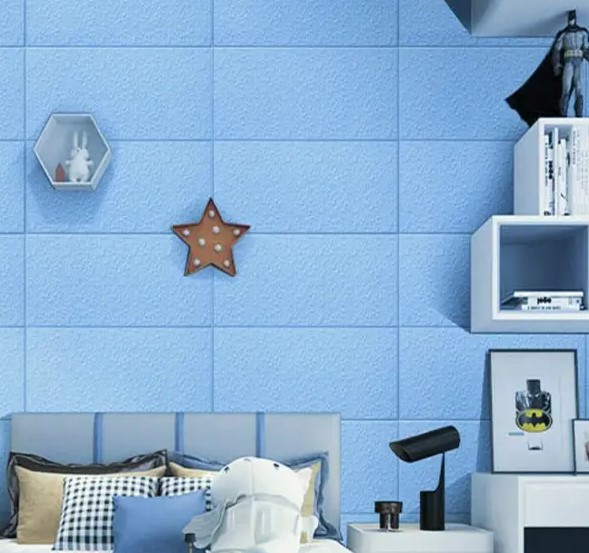 самоклеючі 3д панелі в інтер'єрі дитячої кімнати блакитні